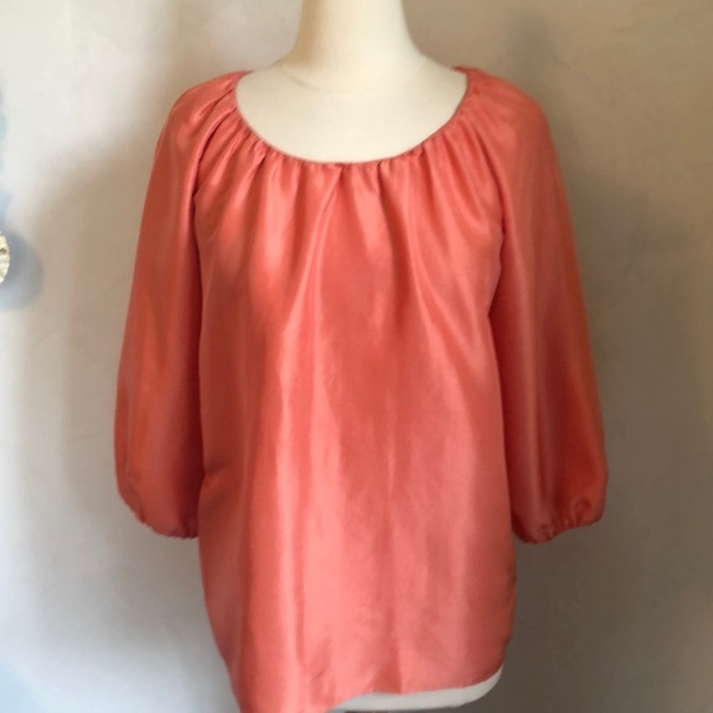 Talbots Peach/Orange/Coral 100% Silk Blouse w/3/4 Sleeves Size Medium